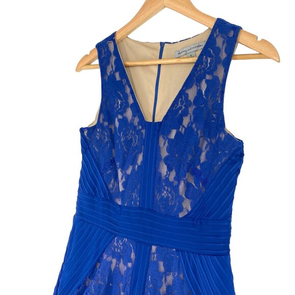 Danny Nicole Womens 4 Royal Blue Sheath Dress Lace Fit Flare VNeck Sleeveless - Picture 4 of 16